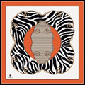 100% Twill Silk Geometric Patterned Scarf - Beige & Copper 35x35 inch (90x90 cm) - Hand-Rolled Edges