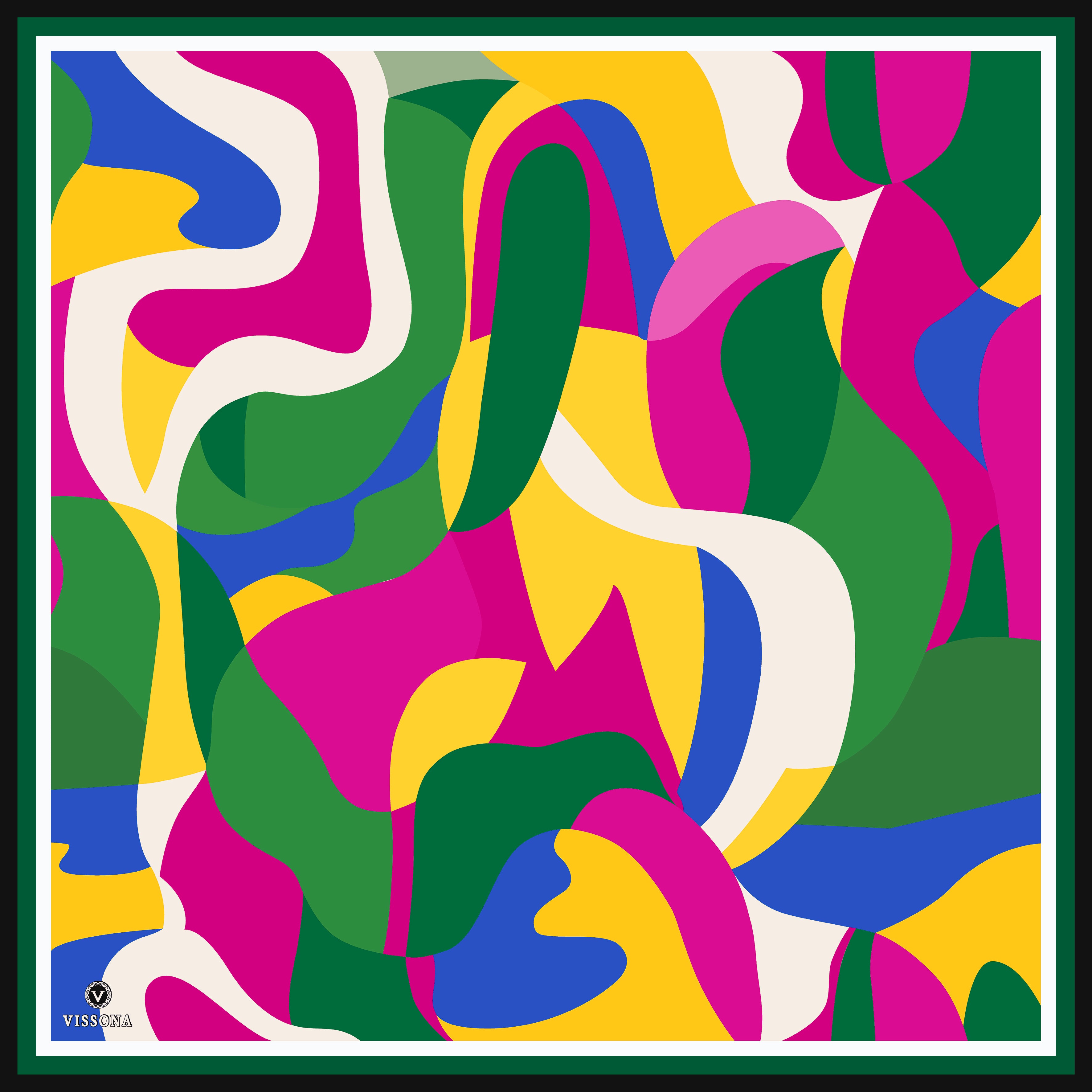 100% Twill Silk Geometric Patterned Scarf - Multicolor 35x35 inch (90x90 cm) - Hand-Rolled Edges (Copy)